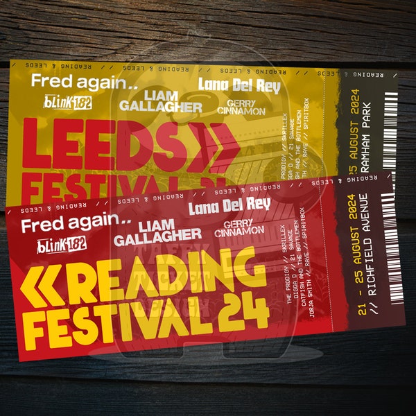 Printable Reading Festival Ticket | Leeds Festival Ticket | Music Concert Show Pass | Gift Reveal | Souvenir Keepsake | No Edit Download