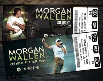 Entrada imprimible de Morgan Wallen Tour una noche a la vez / Espectáculo de concierto de música personalizado Revelación de regalo sorpresa / Descarga de recuerdo editable