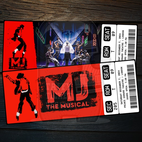 Printable MJ The Musical Ticket | Personalized Theatre Broadway/West End Surprise Gift Reveal | Editable Keepsake | Instant Download