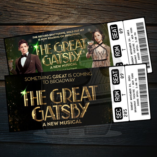 Printable The Great Gatsby Musical Theatre Ticket | Personalized Broadway West End Gift Reveal | Editable Keepsake | Instant Download