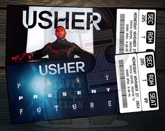 Printable Usher Ticket Past Present Future Tour 2024 | Personalized Music Concert Show Surprise Gift Reveal | Editable Keepsake Download