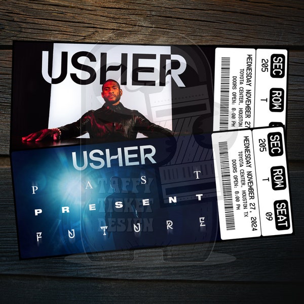 Printable Usher Ticket Past Present Future Tour 2024 | Personalized Music Concert Show Surprise Gift Reveal | Editable Keepsake Download