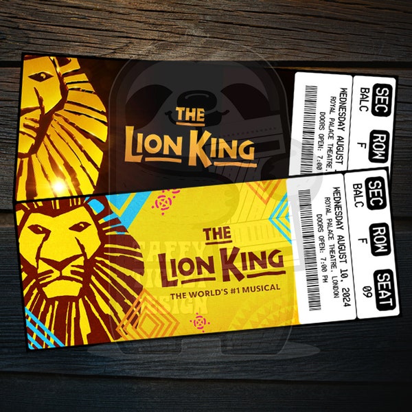 Printable The Lion King Musical Theatre Ticket | Personalized Broadway/West End Surprise Gift Reveal | Editable Keepsake | Instant Download