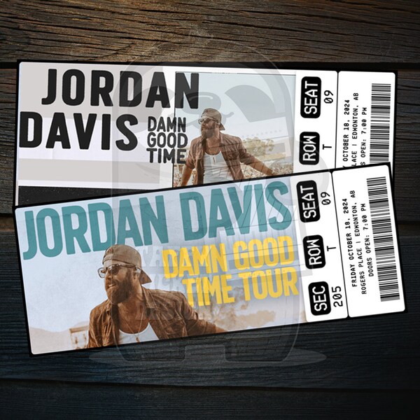Printable Jordan Davis Ticket Damn Good Time Tour | Personalized Music Concert Show Surprise Gift Reveal | Editable Keepsake | Download