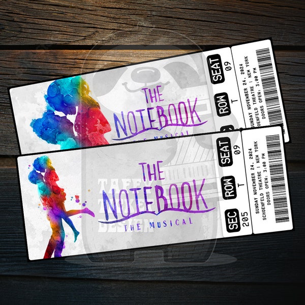 Printable The Notebook Musical Theatre Ticket | Personalized Broadway/West End Surprise Gift Reveal | Editable Keepsake | Instant Download