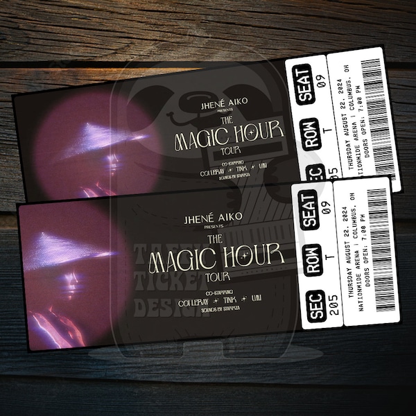 Druckbare Jhene Aiko Ticket The Magic Hour Tour | Personalisierte Musik Konzert Show Überraschung Geschenk offenbaren bearbeitbares Andenken | Sofort Download