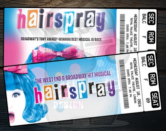 Printable Hairspray Musical Theatre Ticket | Personalized Broadway/West End Surprise Gift Reveal | Editable Keepsake | Instant PDF Download
