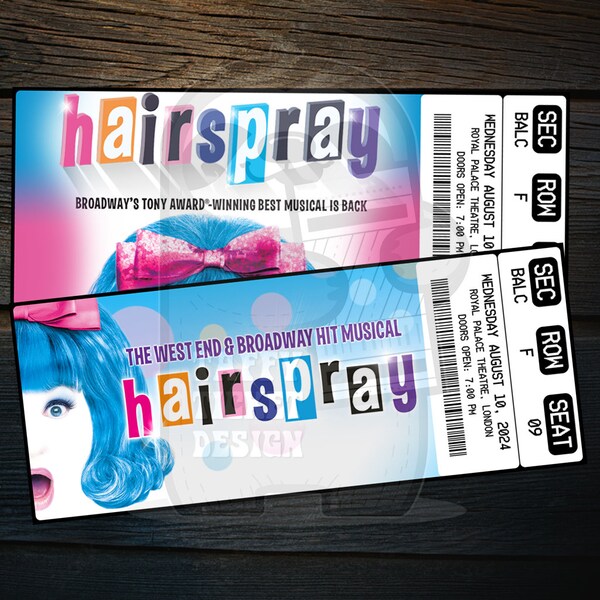 Printable Hairspray Musical Theatre Ticket | Personalized Broadway/West End Surprise Gift Reveal | Editable Keepsake | Instant PDF Download