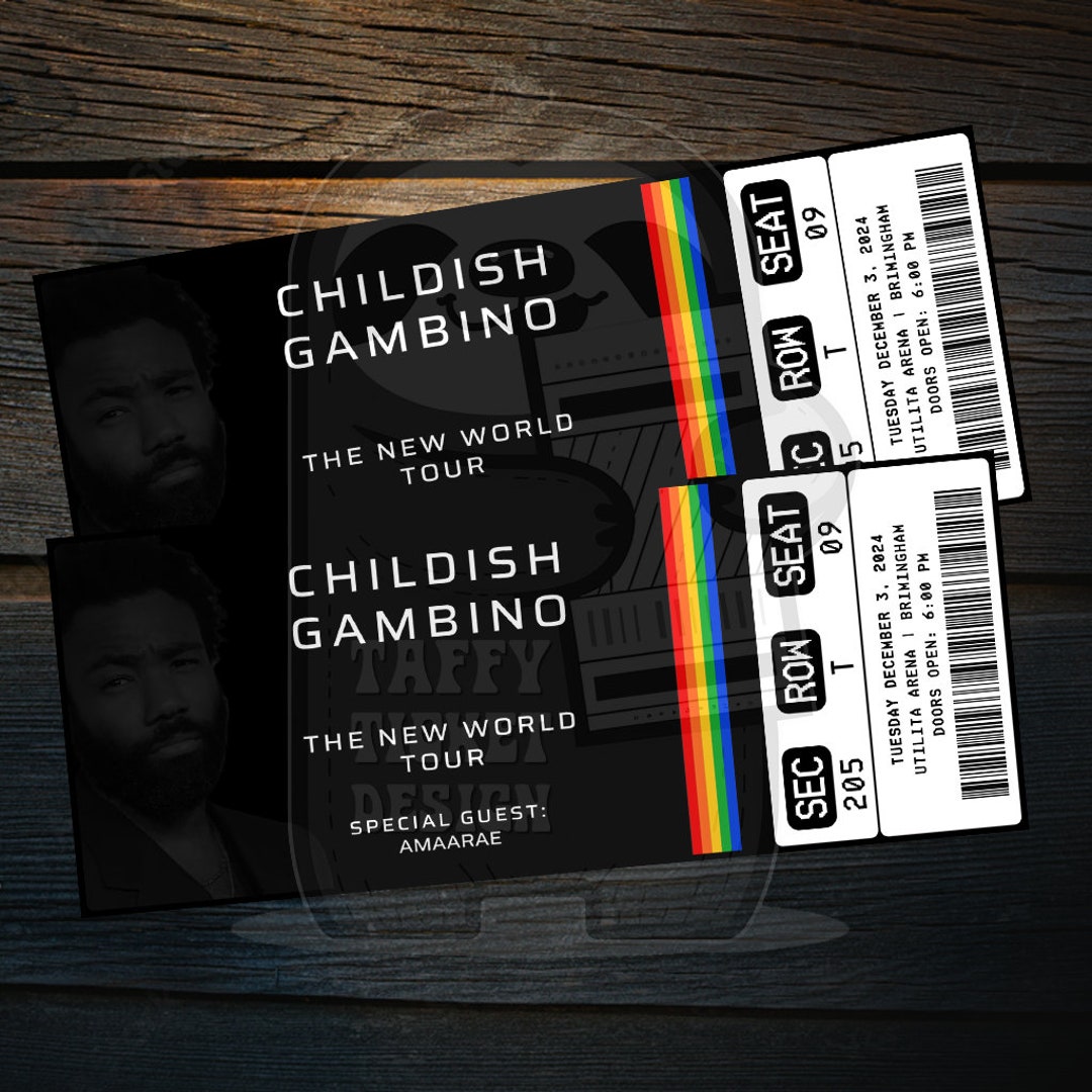 Printable Childish Gambino Ticket the New World Tour Personalized Music Concert Show Gift Reveal