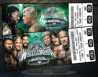 Printable WWE Wrestlemania XL 40 Ticket | Personalized Wrestling Show Stub | Surprise Gift Reveal | Editable Keepsake | Instant Download