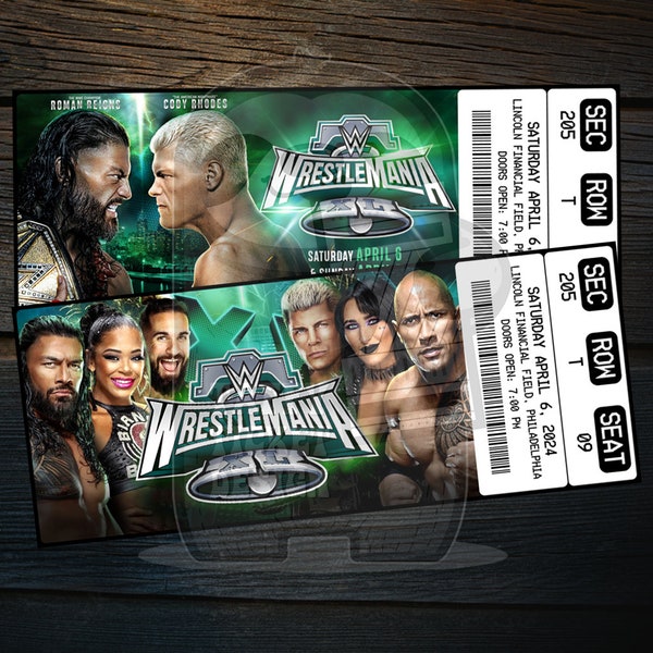 Billet WWE Wrestlemania XL 40 imprimable | Support personnalisé pour spectacle de lutte | Révélation cadeau surprise | Souvenir modifiable | Téléchargement instantané