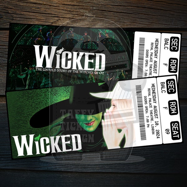 Printable Wicked Musical Theatre Ticket | Personalized Broadway/West End Surprise Gift Reveal | Editable Keepsake | Instant PDF Download