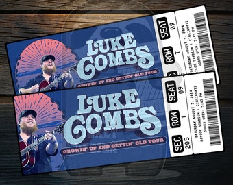 Printable Luke Combs Ticket Growin' Up And Gettin' Old Tour | Personalized Music Concert Show Gift Reveal | Editable Keepsake | Download