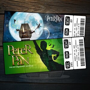 Printable Peter Pan Musical Theatre Ticket | Personalized Broadway/West End Surprise Gift Reveal | Editable Keepsake | Instant Download