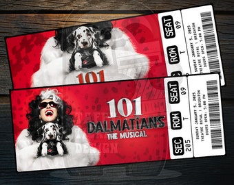 Printable 101 Dalmatians Musical Theatre Ticket | Personalized Broadway/West End Surprise Gift Reveal | Editable Keepsake | Instant Download