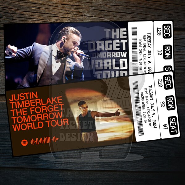 Printable Justin Timberlake Ticket The Forget Tomorrow World Tour | Personalized Music Concert Gift Reveal | Editable Keepsake Download
