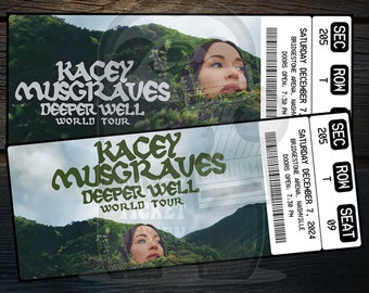 Billet imprimable pour Kacey Musgraves Tour du monde Deeper Well | Révéler un cadeau surprise personnalisé pour un concert de musique | Téléchargement modifiable