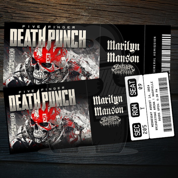 Printable Five Finger Death Punch Ticket | Personalized Music Concert Show Surprise Gift Reveal | Editable Keepsake | Instant Download
