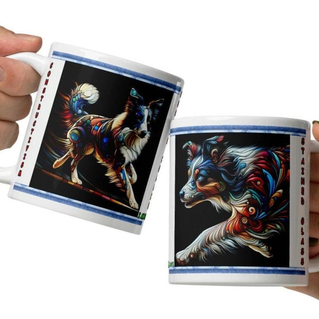 Fantasy Stained Glass Constructivism Art Border Collie 1 of 1 Coffee ...