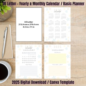 2025 Yearly and Monthly Calendar Basic Planner Digital Download ...