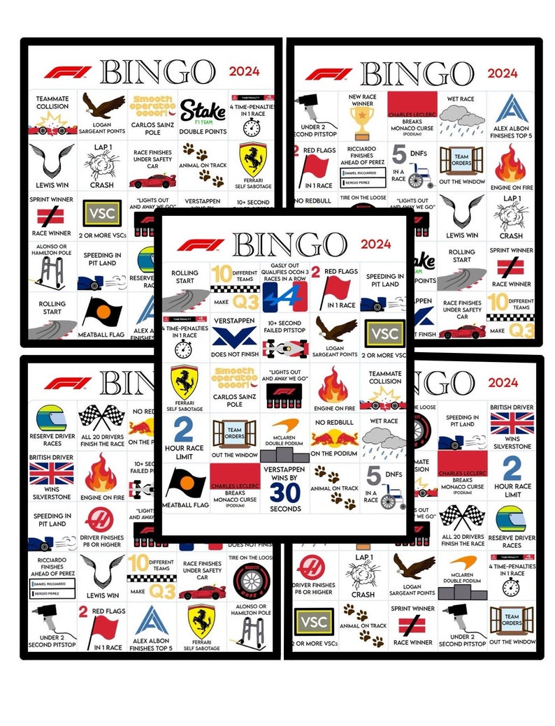 F1 Bingo Card 2024 Pack of 5 - Etsy