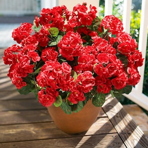 6 Bundles Artificial Geranium Fake Flowers Outdoors Decoration, Faux Silk Flowers UV Resistant Look Real Plants for Porch Planter Balcony