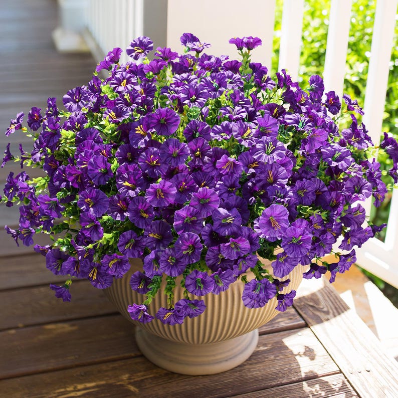 UV Resistant Silk Morning Glory: Fall Outdoor Artificial Flowers - 12 Bundles Purple