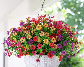 UV Resistant Faux Silk Hanging Flower Basket: Outdoor Spring Decor