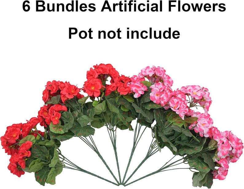 Artificial Geranium Flowers (6 Bundles): UV Resistant Faux Silk Outdoor Decor image 14