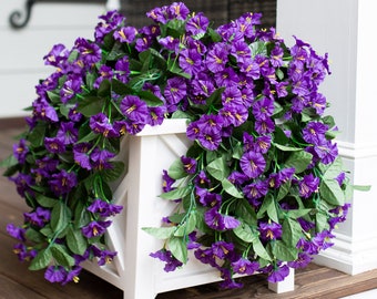 2PCS Artificial Faux Outdoor Hanging Flower Plant Spring Summer Front Door Porch Planter Decor Fake UV Resistant Outside Morning Glory Vines