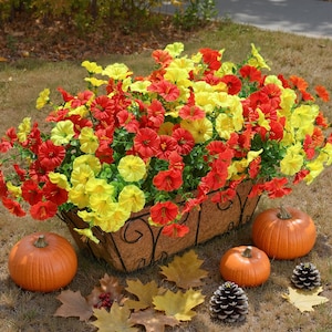 UV Resistant Silk Morning Glory: Fall Outdoor Artificial Flowers - 12 Bundles OrangeYellow