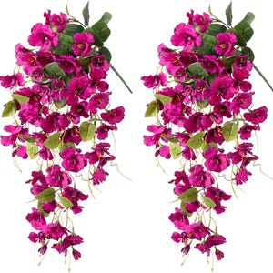 2PCS Artificial Hibiscus Fake Hanging Flowers Plants for Outdoors Summer Decoration, Faux Silk Trailing Vines for Porch Patio Wedding