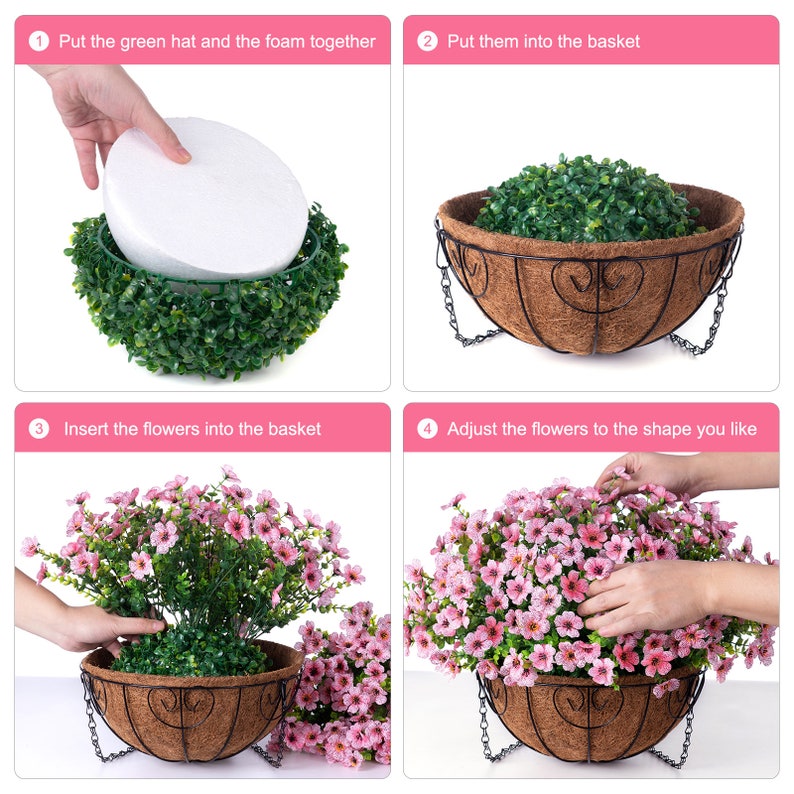 Artificial Fake Hanging Flower Plant Basket for Spring Summer Outdoor Outside Porch Decoration Faux Silk Mixed Daisy Look Real UV Resistant image 10