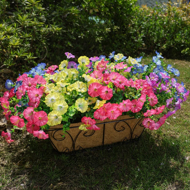 UV Resistant Silk Morning Glory: Fall Outdoor Artificial Flowers - 12 Bundles Gradient Mix 4