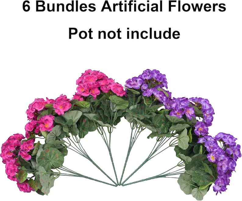 Artificial Geranium Flowers (6 Bundles): UV Resistant Faux Silk Outdoor Decor image 12