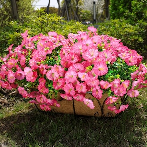 UV Resistant Silk Morning Glory: Fall Outdoor Artificial Flowers - 12 Bundles Gradient Pink