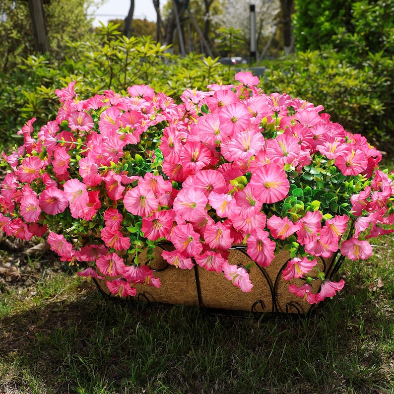 UV Resistant Silk Morning Glory: Fall Outdoor Artificial Flowers - 12 Bundles Gradient Pink