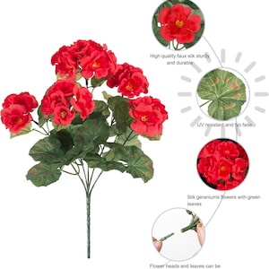 Artificial Geranium Flowers (6 Bundles): UV Resistant Faux Silk Outdoor Decor image 17