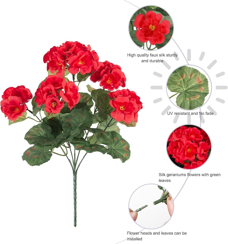 Artificial Geranium Flowers (6 Bundles): UV Resistant Faux Silk Outdoor Decor image 17