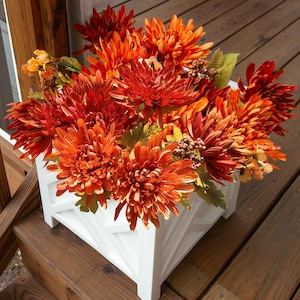2 Bundles Artificial Fall Fake Flowers for Outdoors, Faux Silk Chrysanthemum Bouquets, Fake Mums with Long Stems for Wedding Home Decor