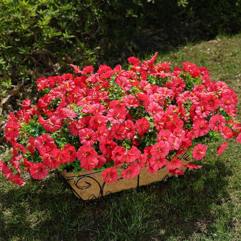 UV Resistant Silk Morning Glory: Fall Outdoor Artificial Flowers - 12 Bundles Hotpink