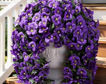 Artificial Pansies Flowers, UV Resistant Outdoor Silk Plants, Cascading Porch Yard Decor - 2PCS