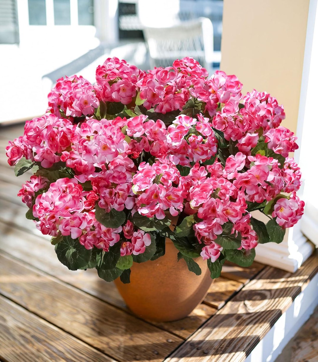 Artificial Geranium Flowers (6 Bundles): UV Resistant Faux Silk Outdoor Decor