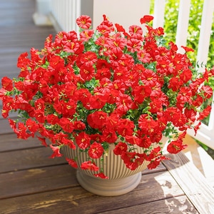 UV Resistant Silk Morning Glory: Fall Outdoor Artificial Flowers - 12 Bundles Red