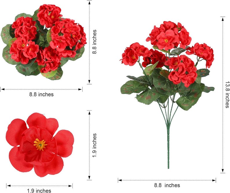 Artificial Geranium Flowers (6 Bundles): UV Resistant Faux Silk Outdoor Decor image 15