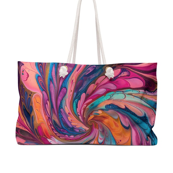 Wave Design Weekender Bag in vibrant Colors, Beach Tote Bag for Girlfriend Birthday, Oversized Tote Bag, Bridesmaid Tote Bag for Traveling