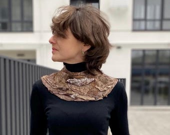 Brown Felted Wool Collar Necklace