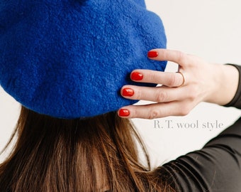 Women's beret, felt beret, woolen beret, reversible beret, handmade beret, blue beret, headdress, green beret, felting woolen beret.