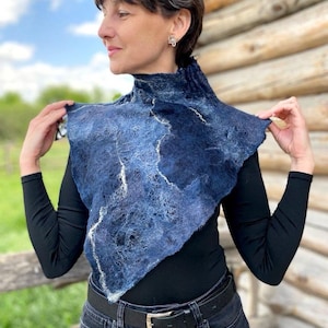 Reversible Felted Neck Warmer – Merino Wool & Viscose Scarf, Handmade Wet Felting Snood, Unique Autumn Winter Accessory