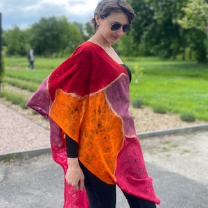 Lightweight Felted Cobweb Scarf – Handcrafted Merino Wool & Silk Wrap – Unique Wet Felted Shawl for Women